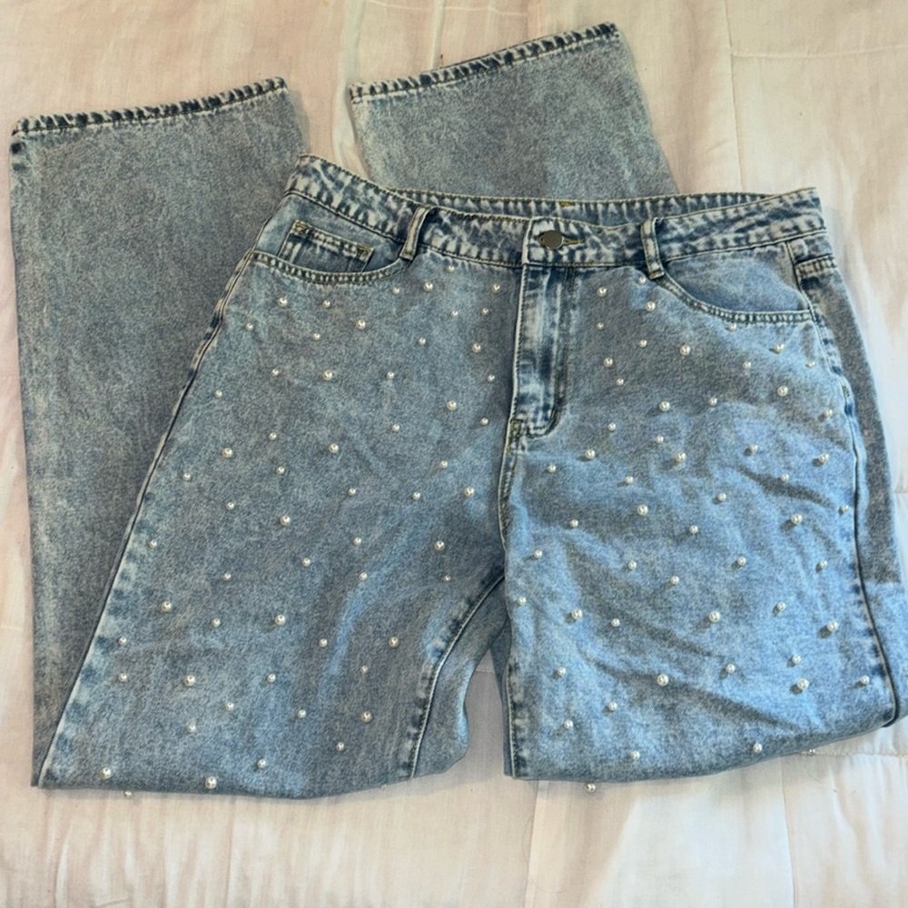 Women's Blue Embellished Jeans